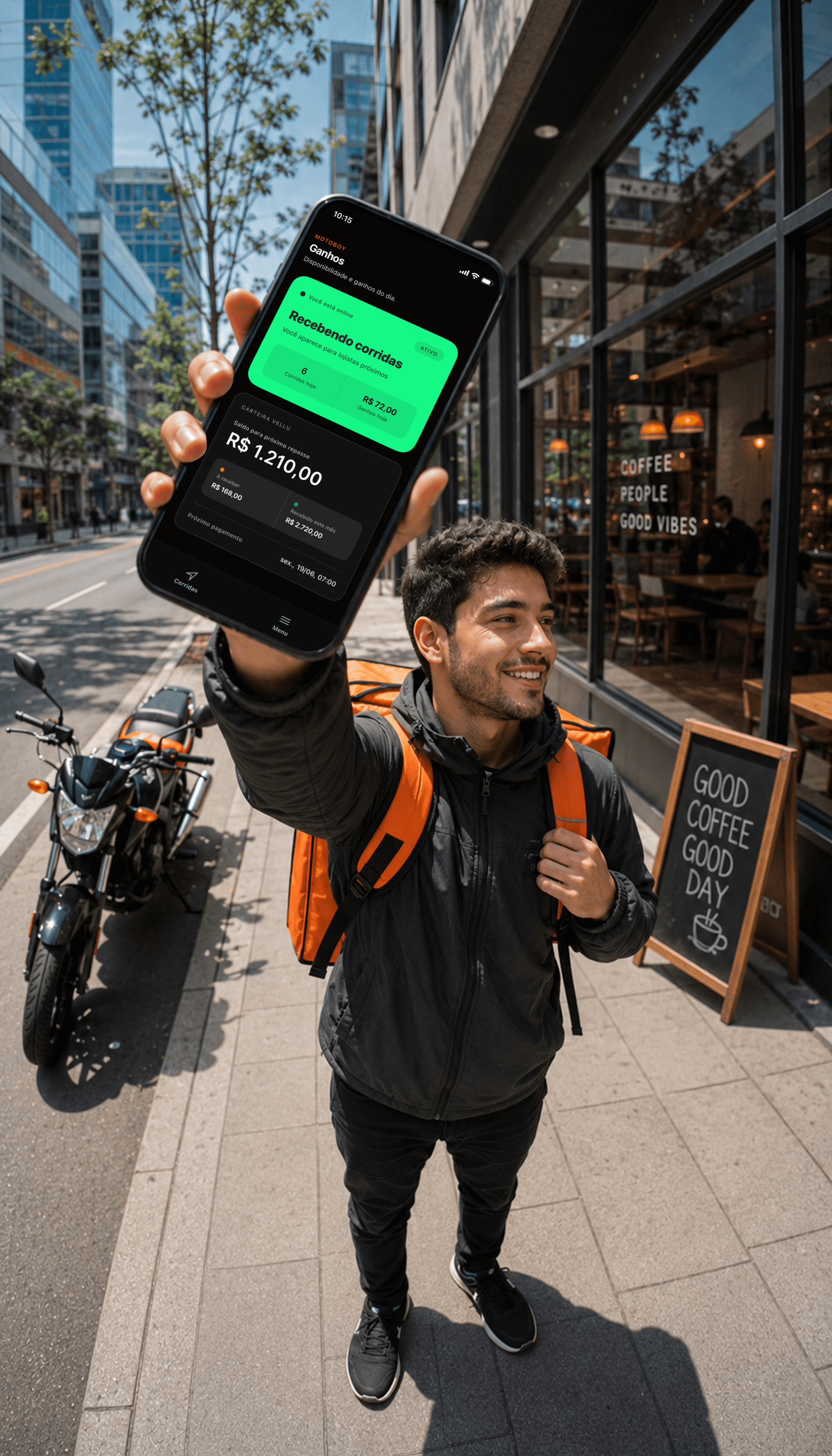 Motoboy com celular