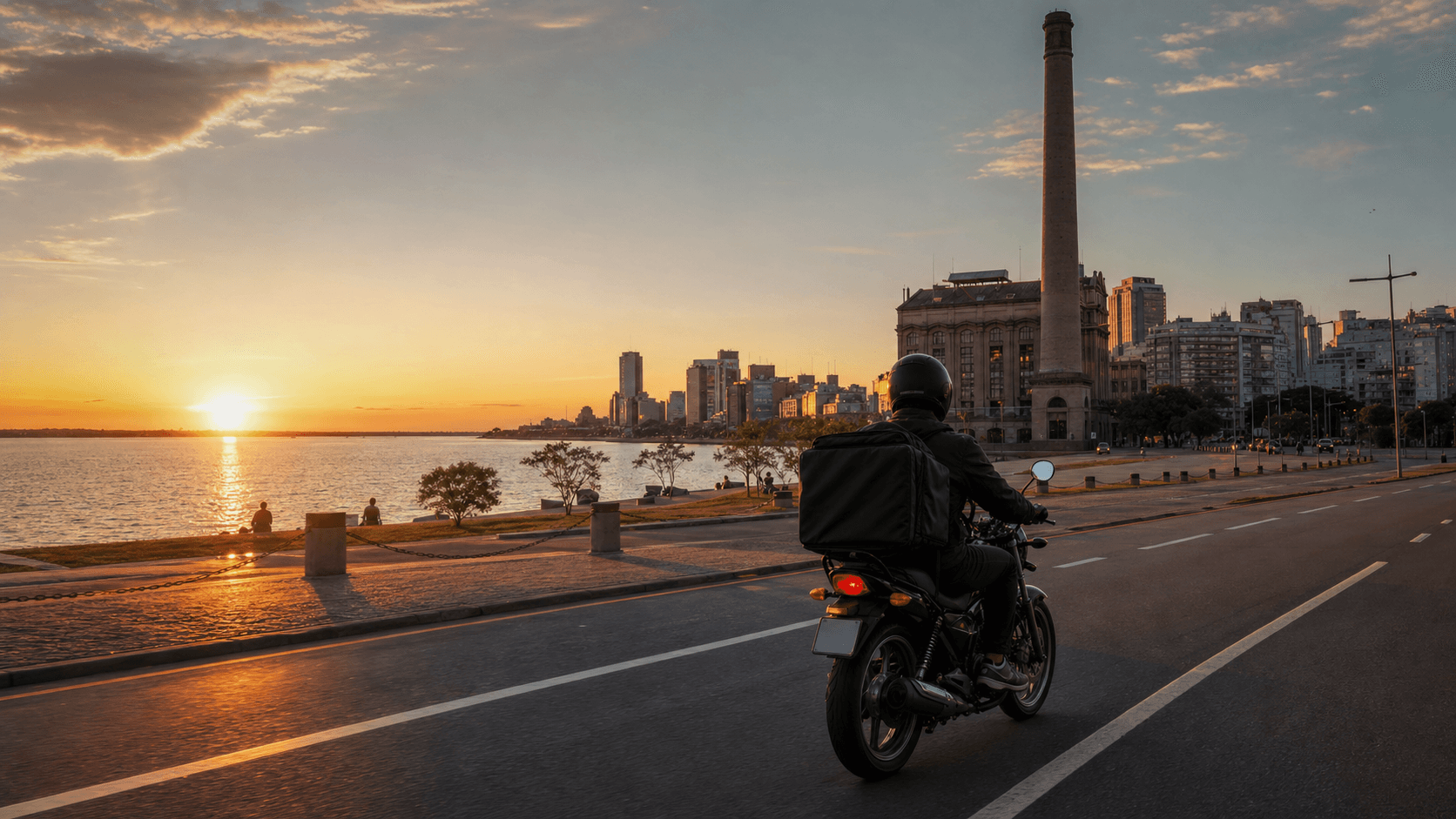 Motoboy realizando entrega na Orla do Guaíba em Porto Alegre